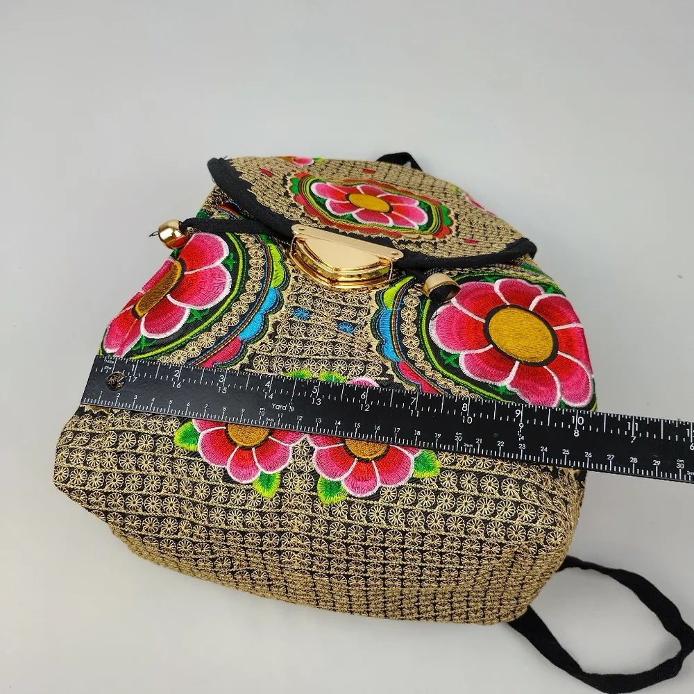 Embroidered mexican‎ floral multicolor handmade bagpack 100%mexican art dew